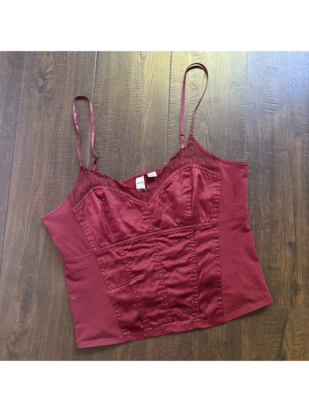 VTG Y2K Red Silk Cami DKNY City P/M Panel Lace Rory Goth Grunge Romantic